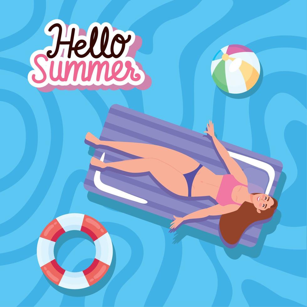 girl tanning in mat inflatable vector