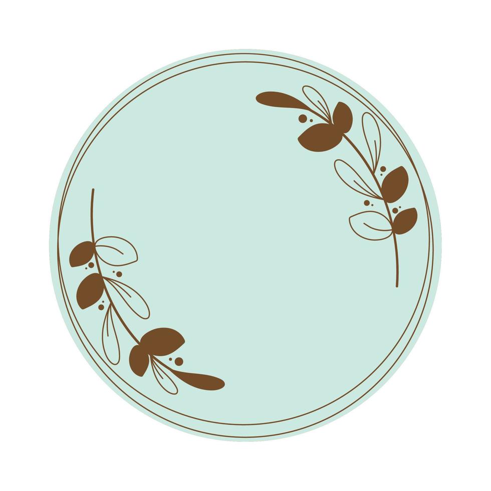 circular green floral badge vector