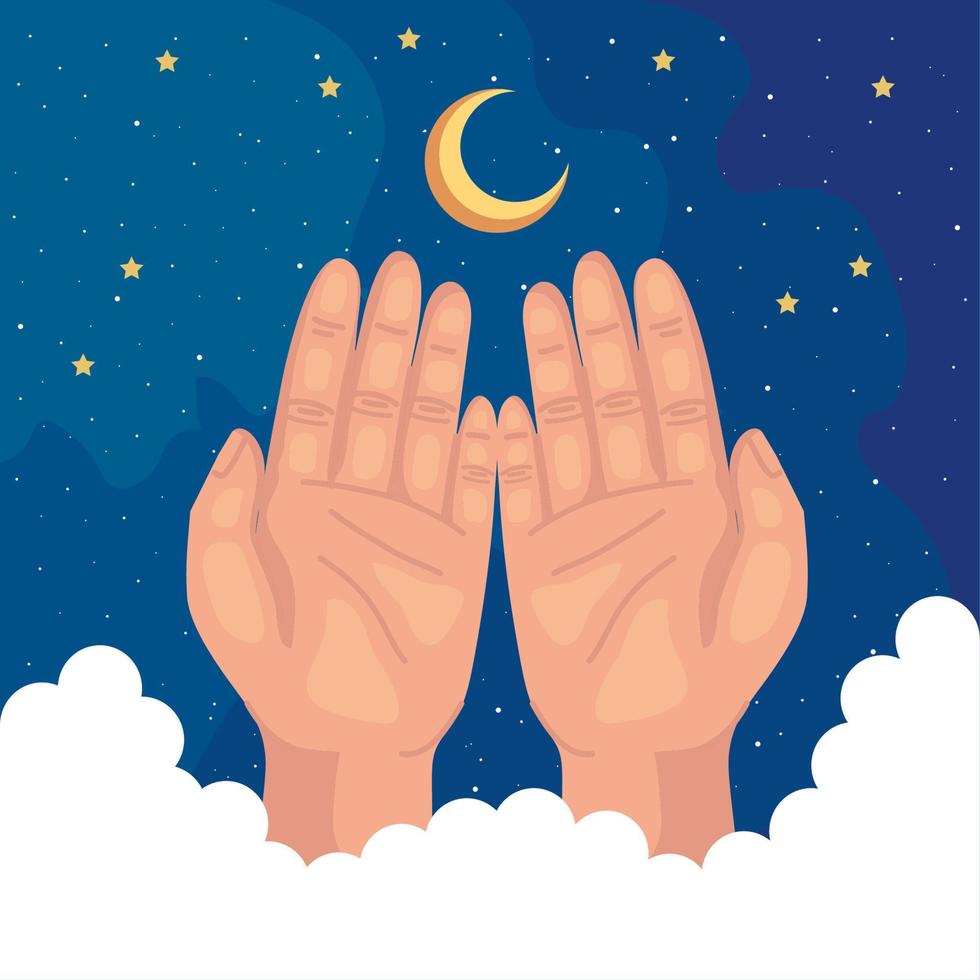 hands with crescent moon vector