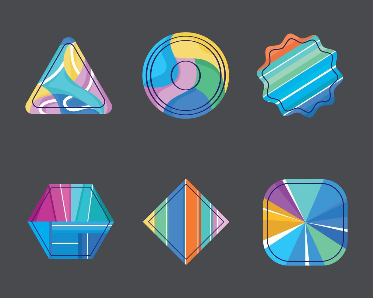 six holographic stamps icons vector