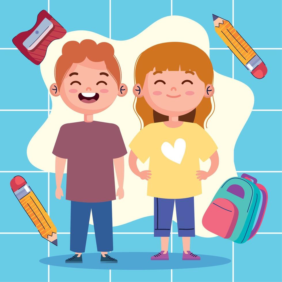 pequeños estudiantes y útiles vector