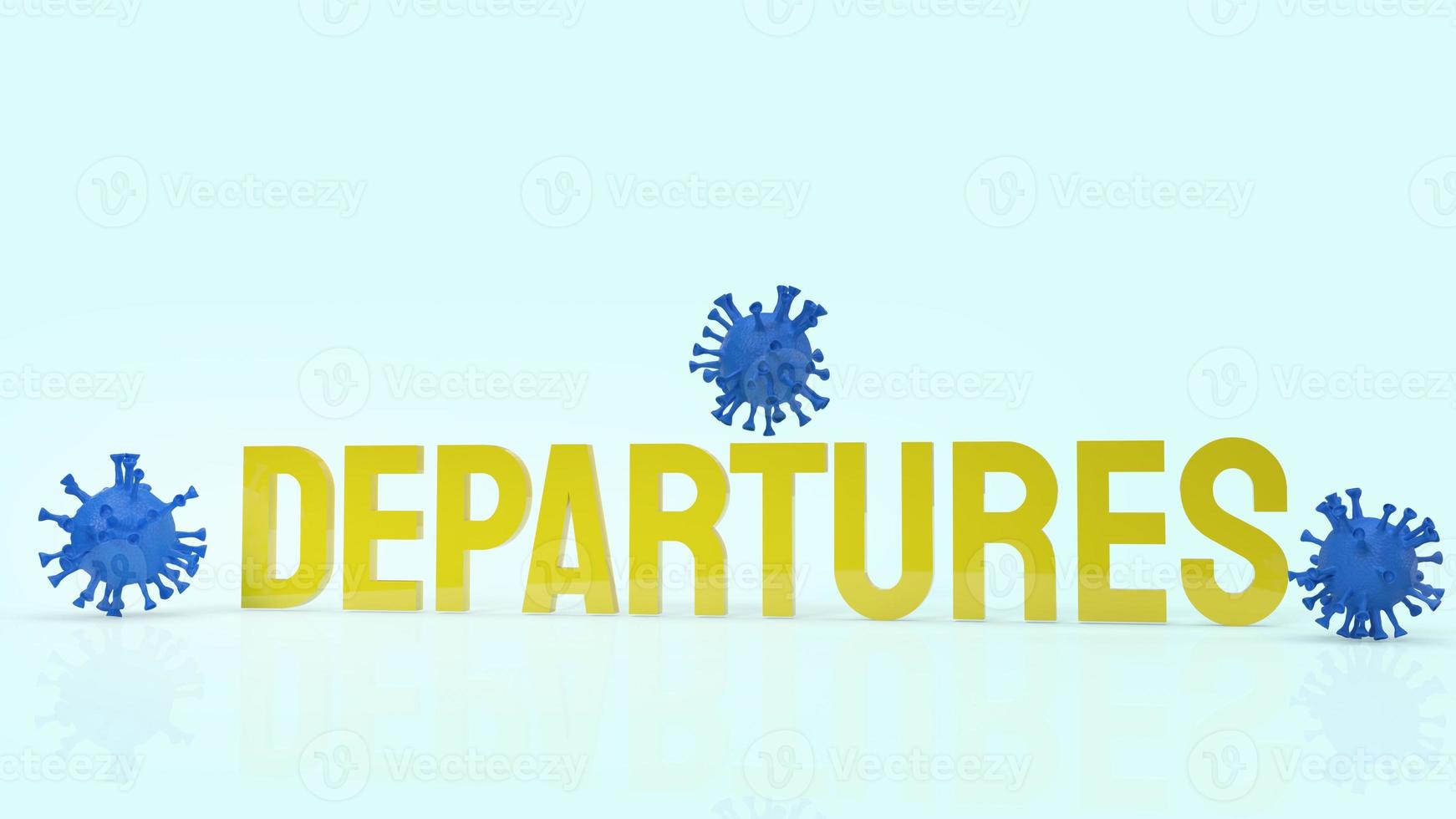 Departures yellow text and virus 3d rendering. photo