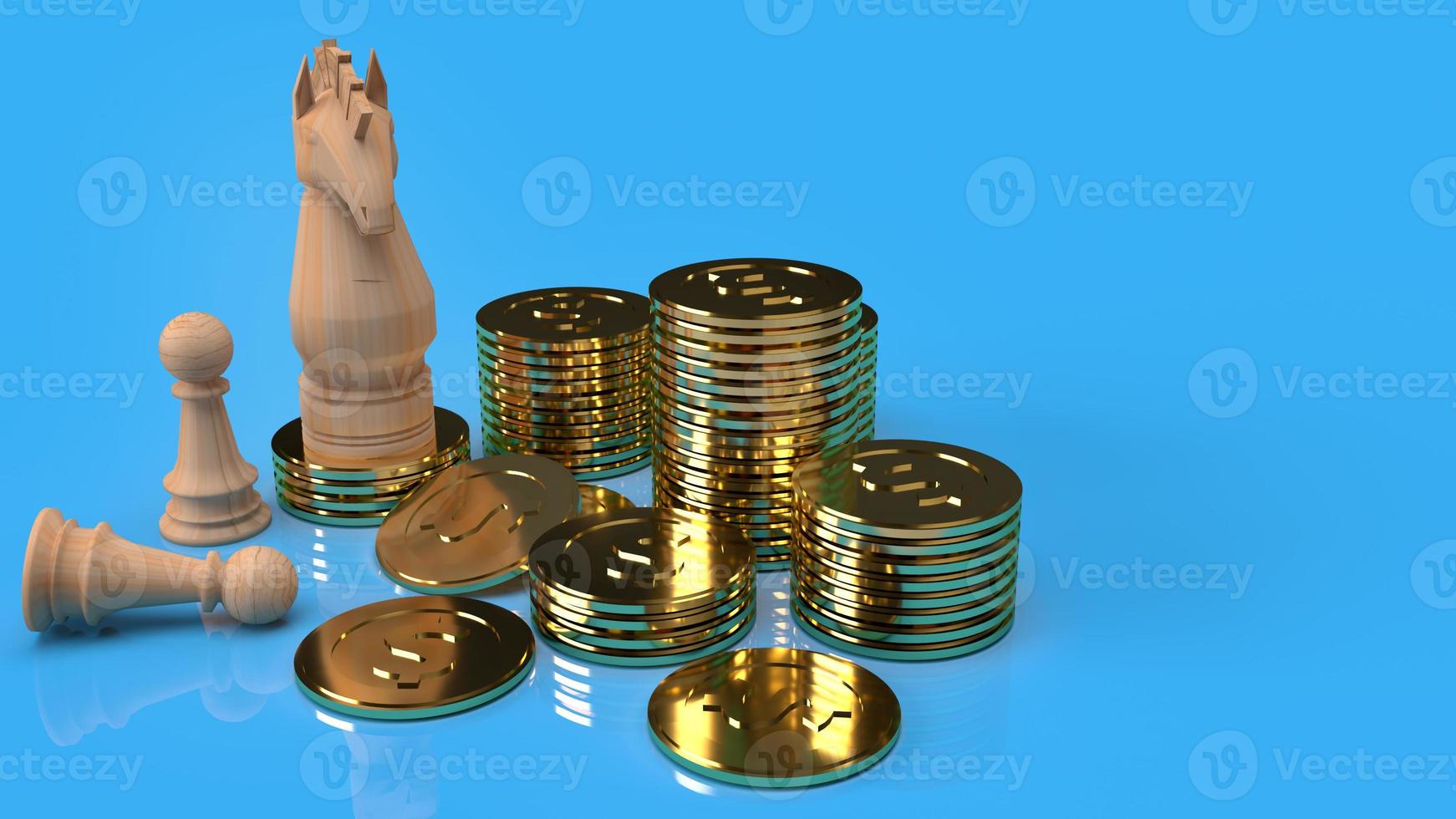 knight chess on gold coins 3d rendering for business content. photo