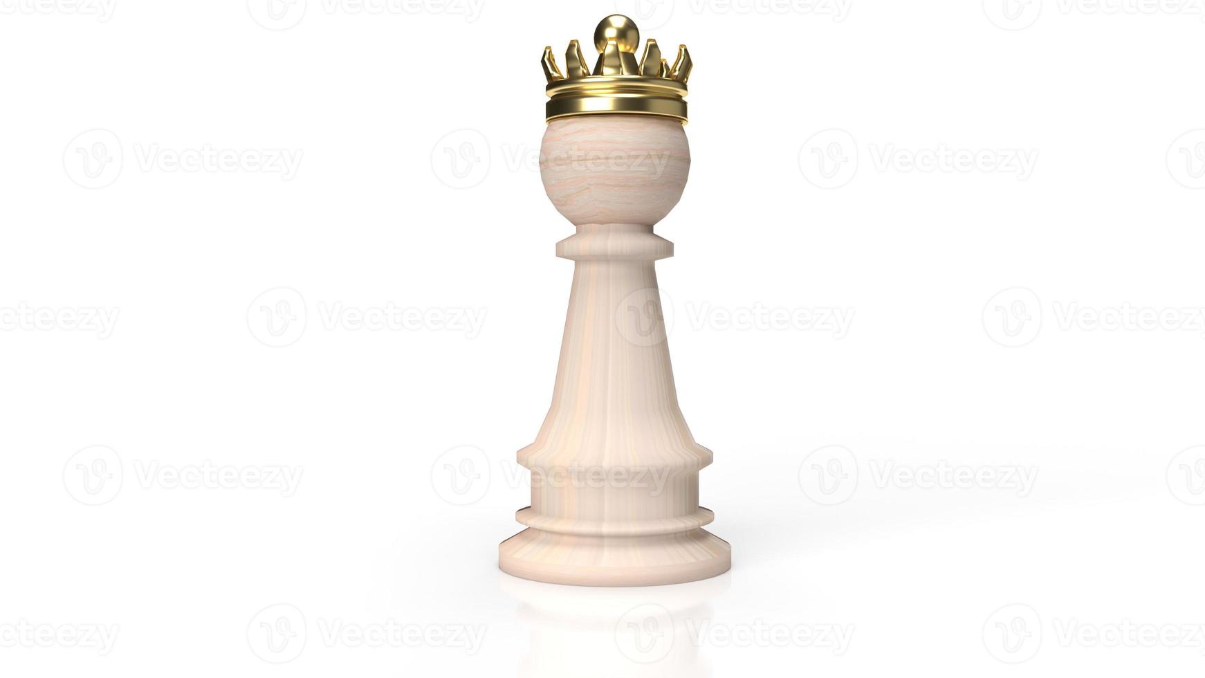 The wood chess and gold crown on white background for business content 3d rendering. photo