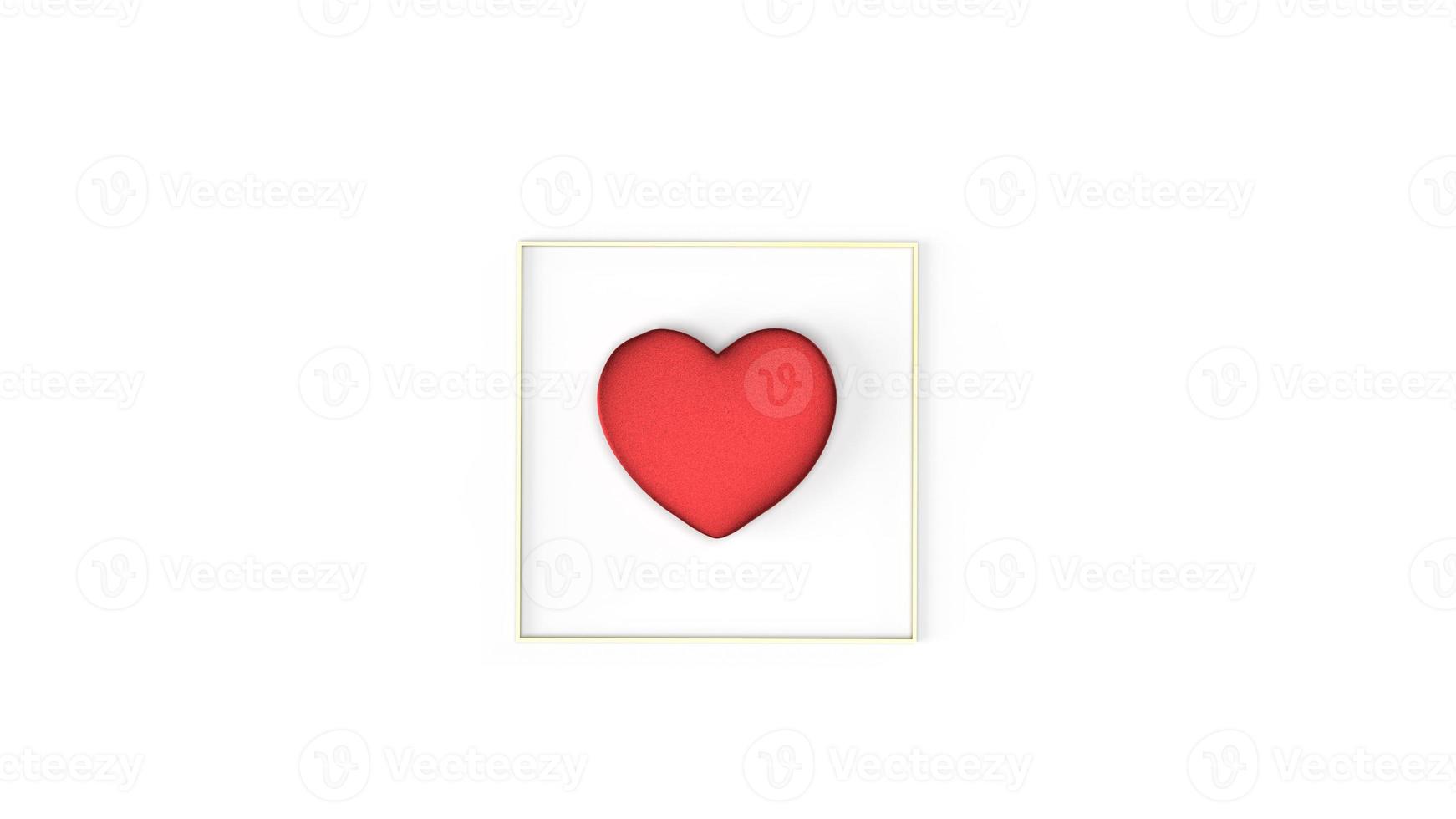 red heart and gold Fram on white background 3d rendering for Valentine's Day content. photo