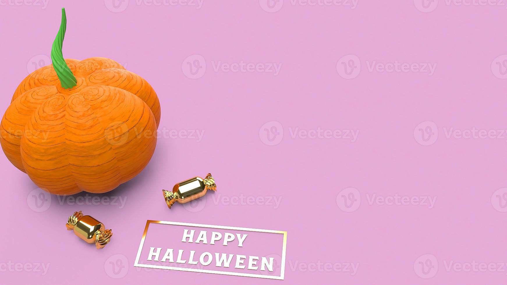 Representación 3d de calabaza de arte pop de dibujos animados sobre fondo rosa para contenido de halloween. foto