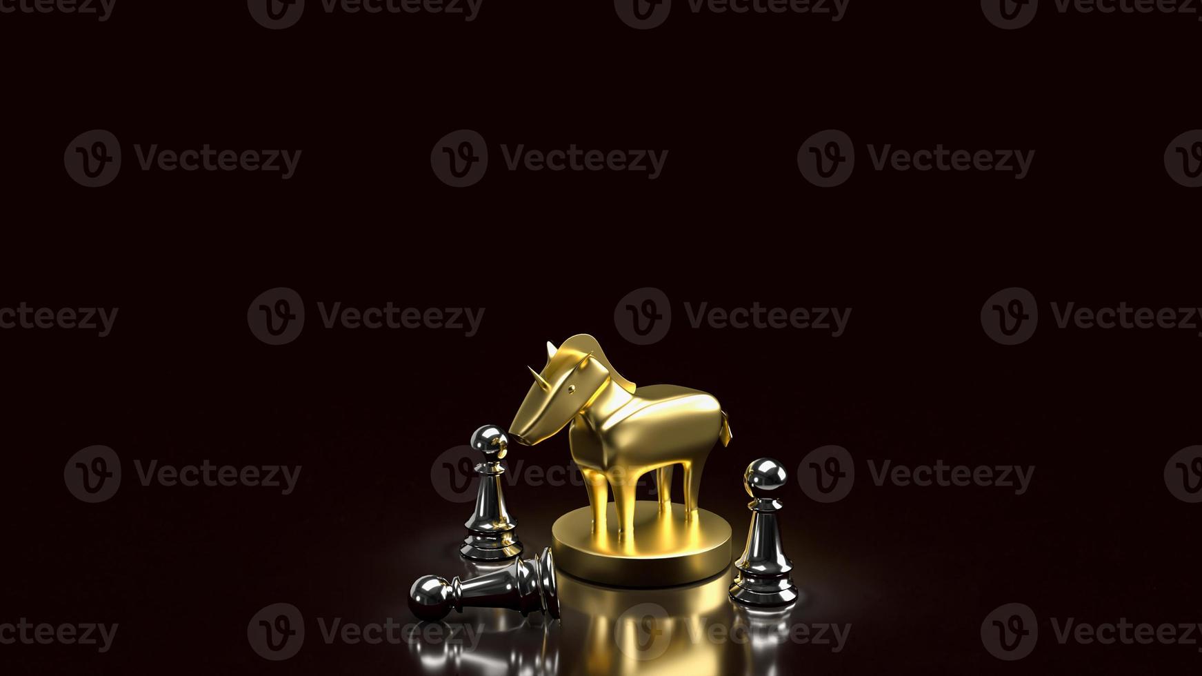 The gold unicorn and chess for start up or business concept 3d rendering photo