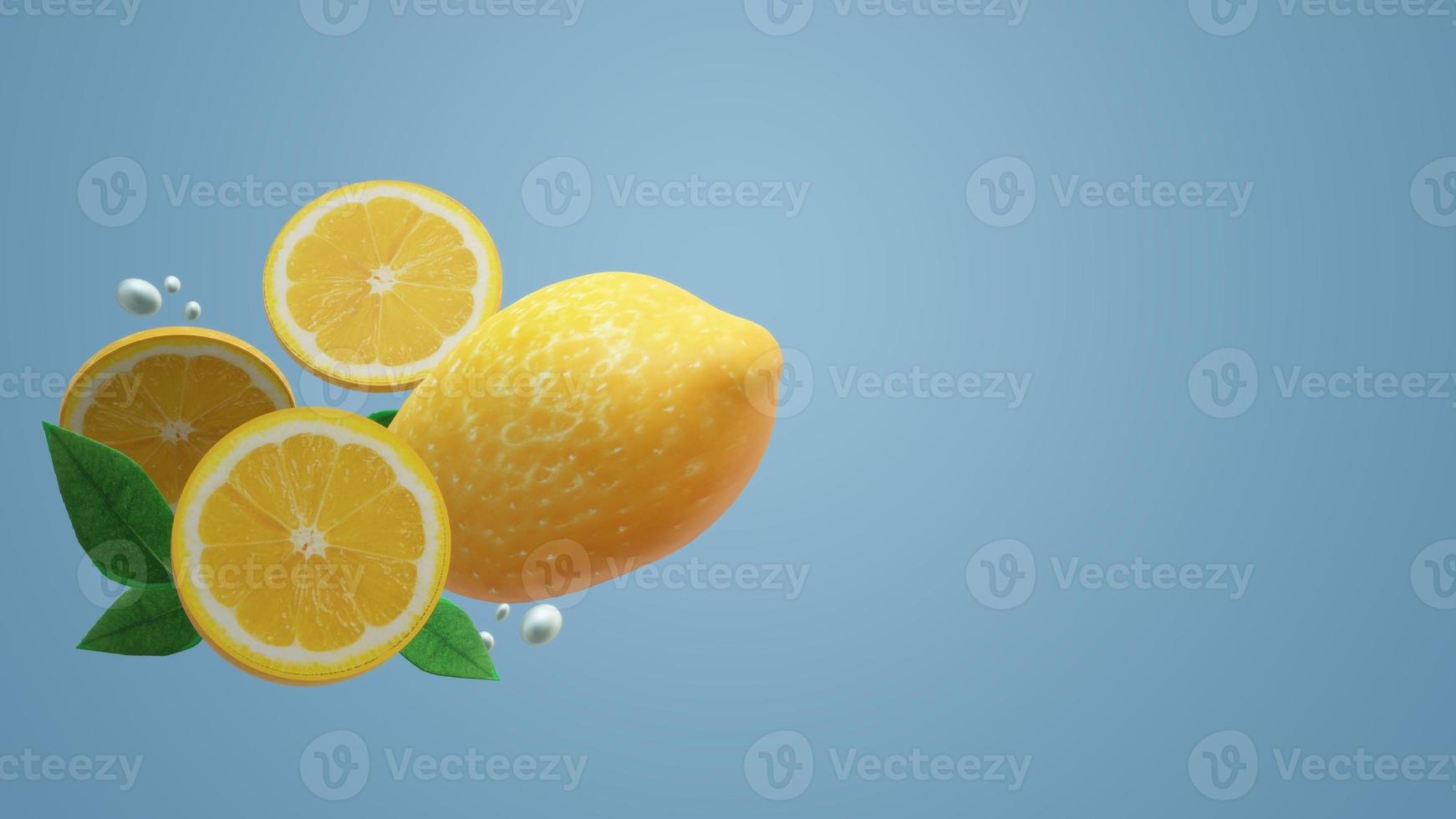 The 3d lemon object on blue for food content. photo