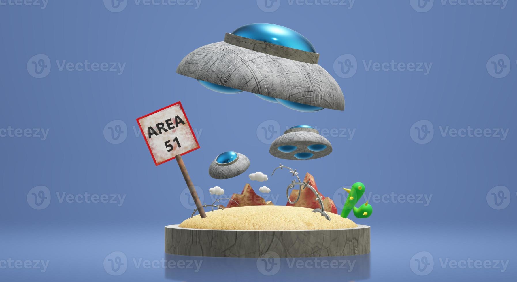 ufo on Area 51  3d rendering  for  science content. photo