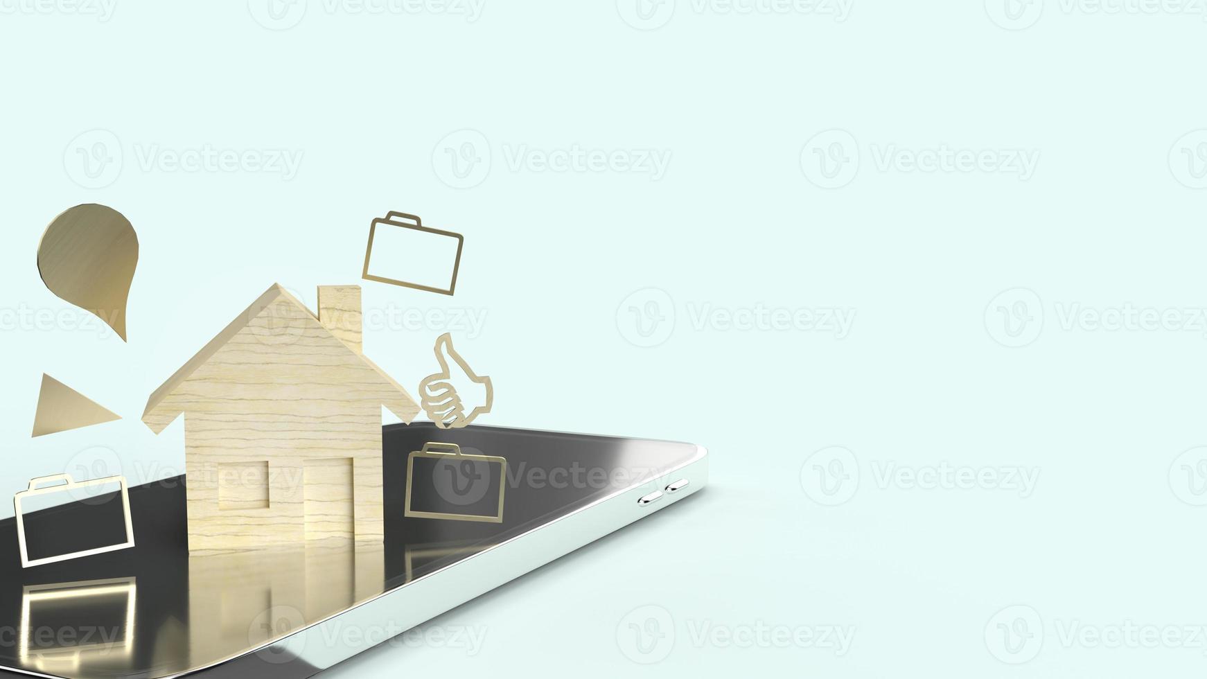 The home wooden toy and smartphone 3d rendering for technology content. photo
