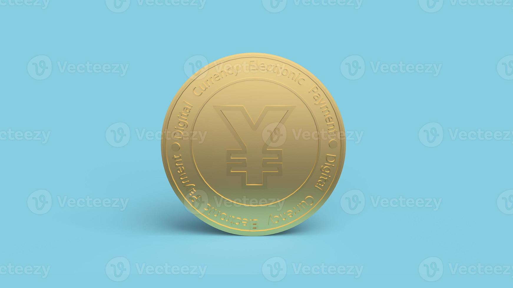 yuan digital gold coin on blue background For China  digital currency content 3d rendering. photo