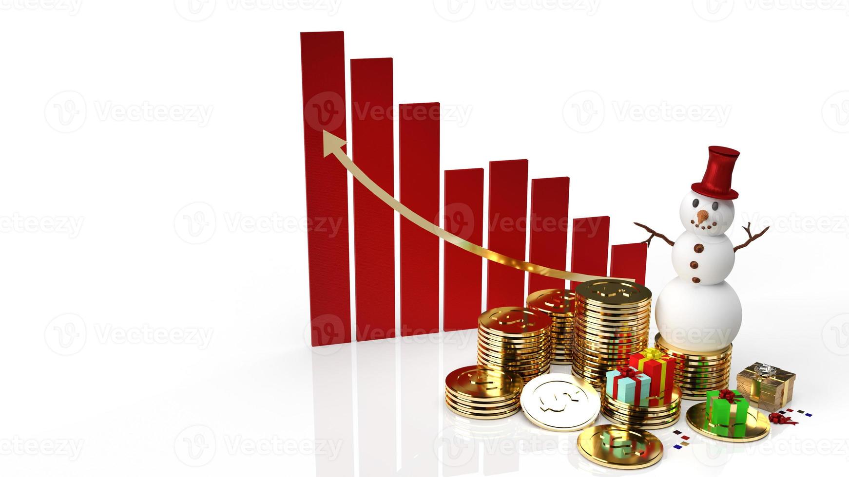 snowman  gold coins and chart for business in Christmas or new year 3d rendering photo
