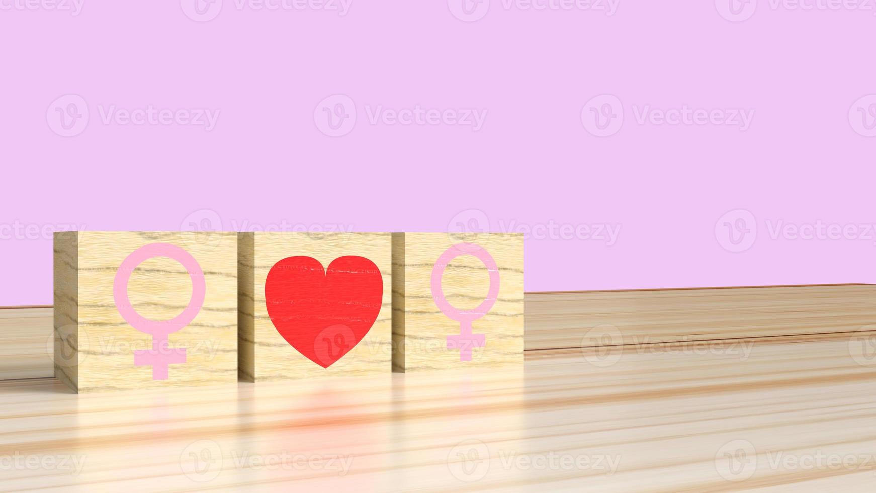 The gender on wooden cube with symbol to love 3d rendering  for valentine day. photo