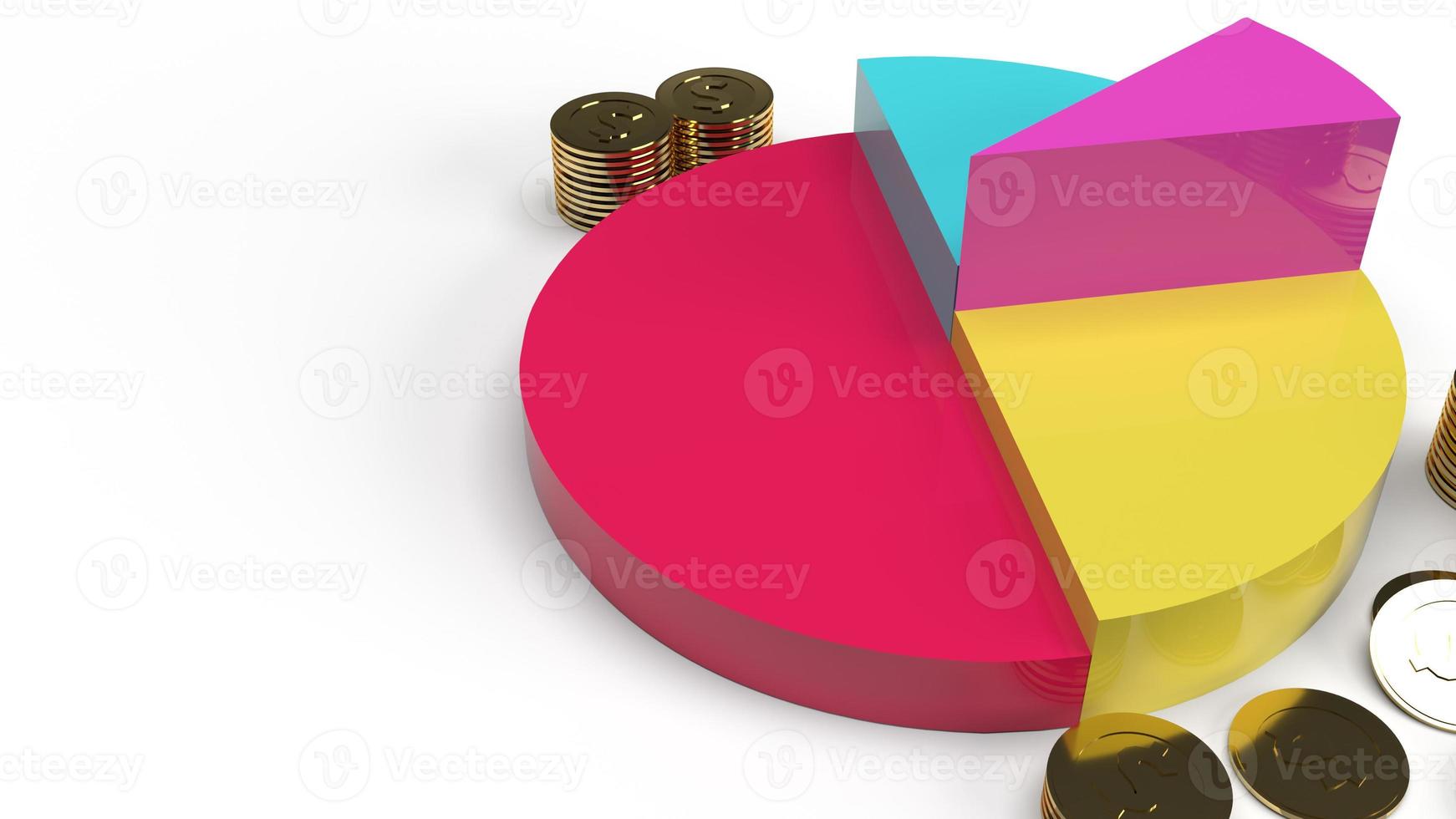 multicoloured pie chart 3d rendering on white background for business content. photo