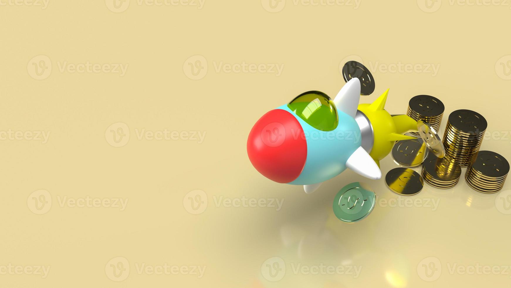 The rocket and gold coins for start up business content 3d rendering. photo