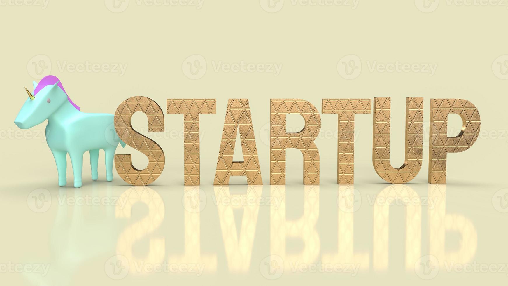 The blue unicorn and gold word for symbol startup business 3d rendering photo