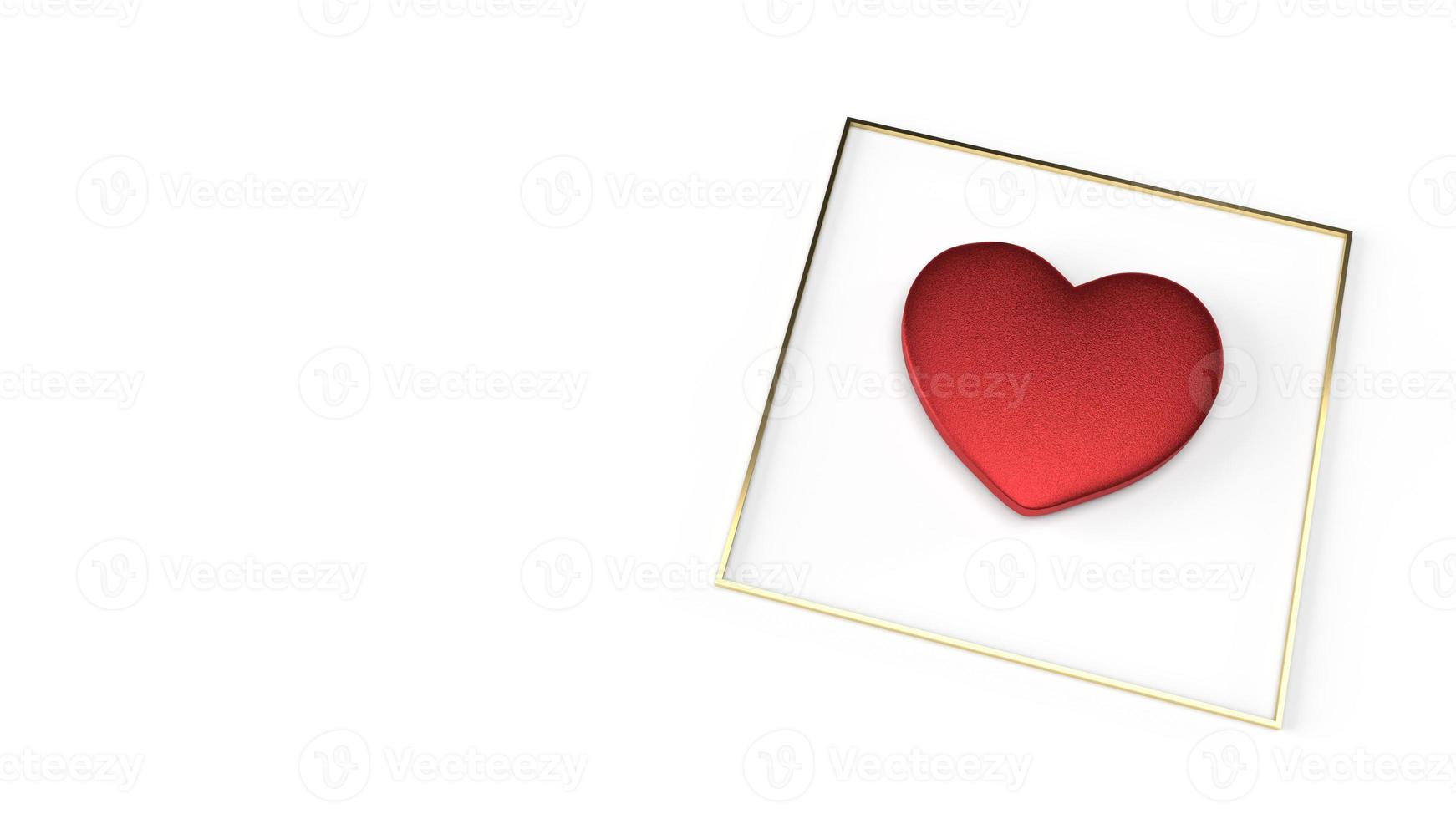 corazón rojo y marco dorado sobre fondo blanco representación 3d para el contenido del día de san valentín. foto