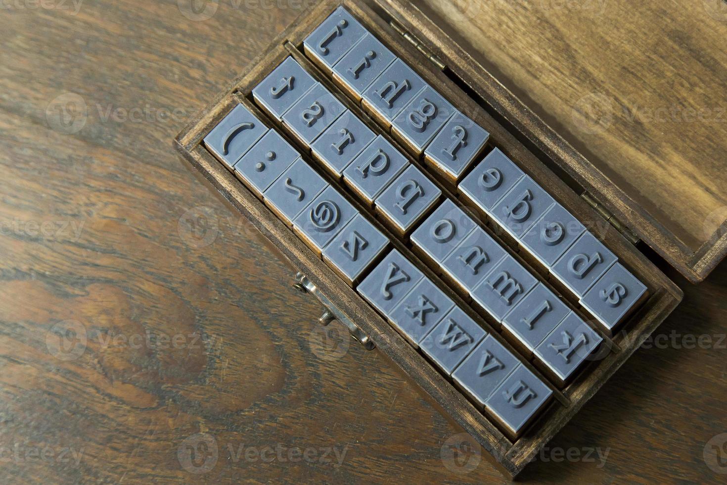 wood stamp alphabet close up image for background. photo
