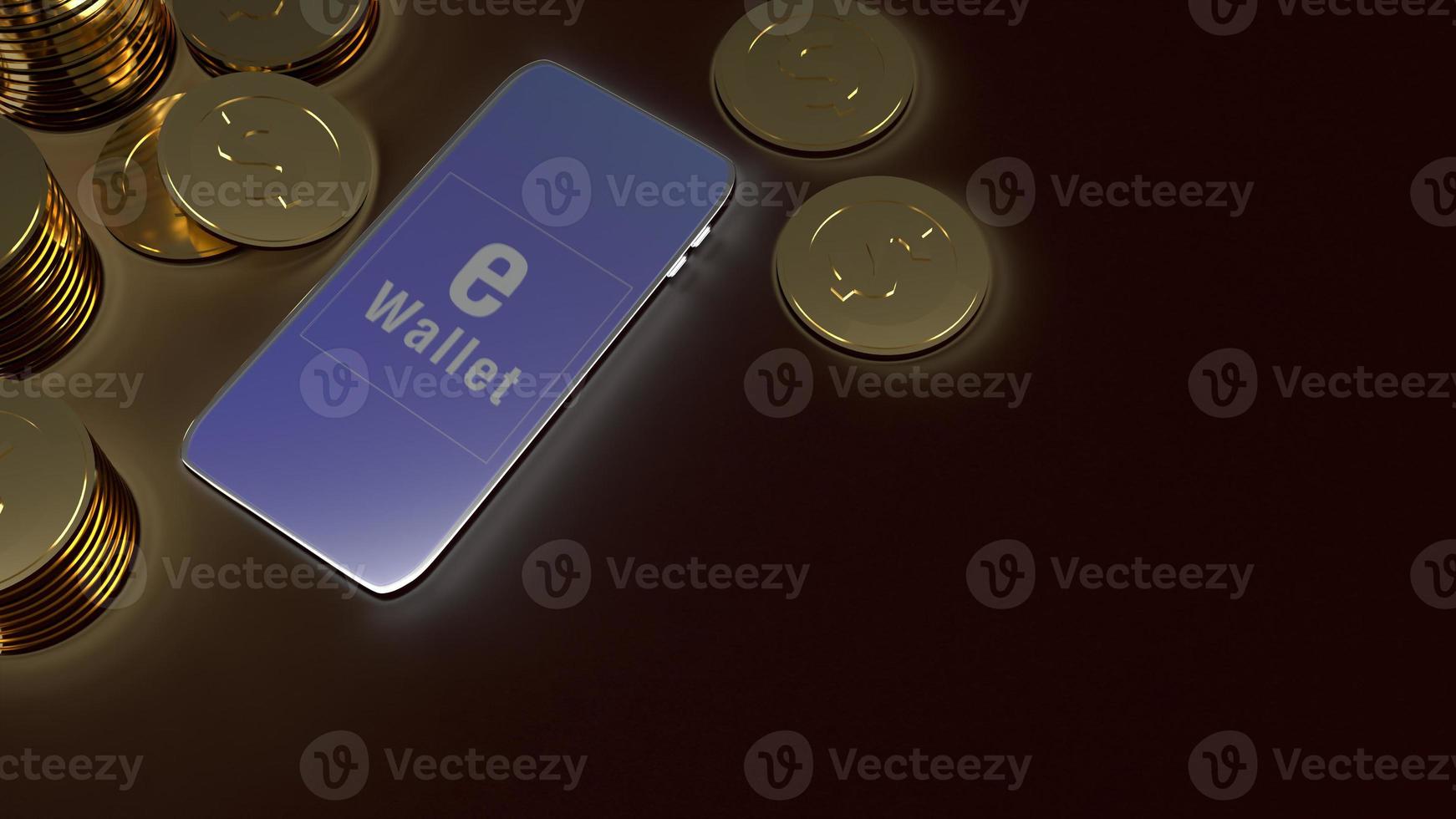 mobile symbol e wallet  and gold coins 3d rendering for e business concept. photo