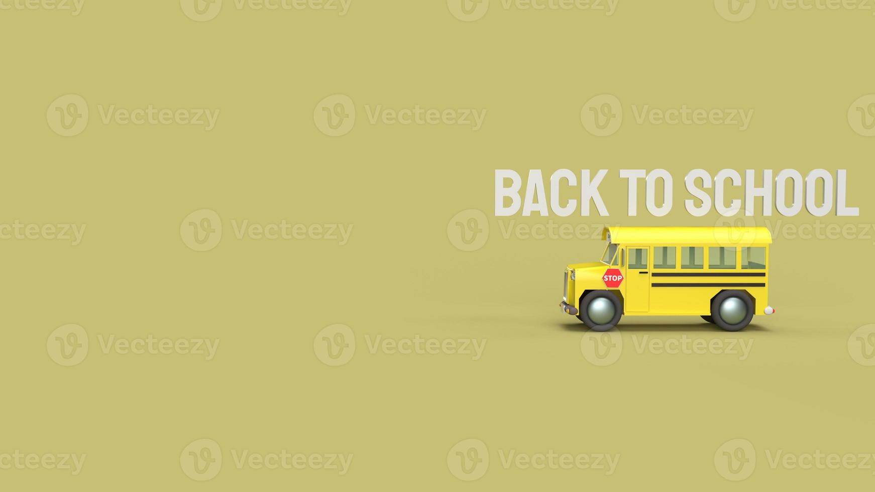 school bus on yellow background 3d rendering for back to school content. photo