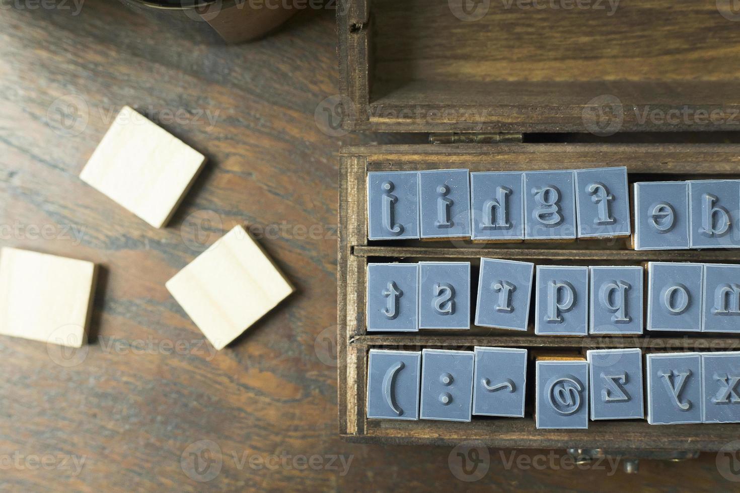 wood stamp alphabet close up image for background. photo