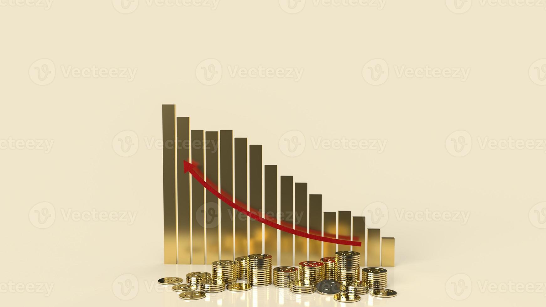 The business chart Red arrow up and coins for business content 3d rendering. photo