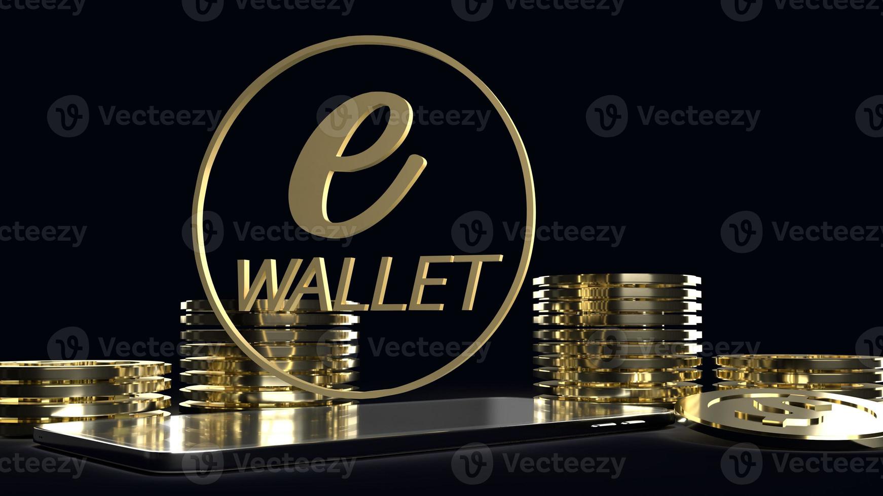 mobile symbol e wallet  and gold coins 3d rendering for e business concept. photo