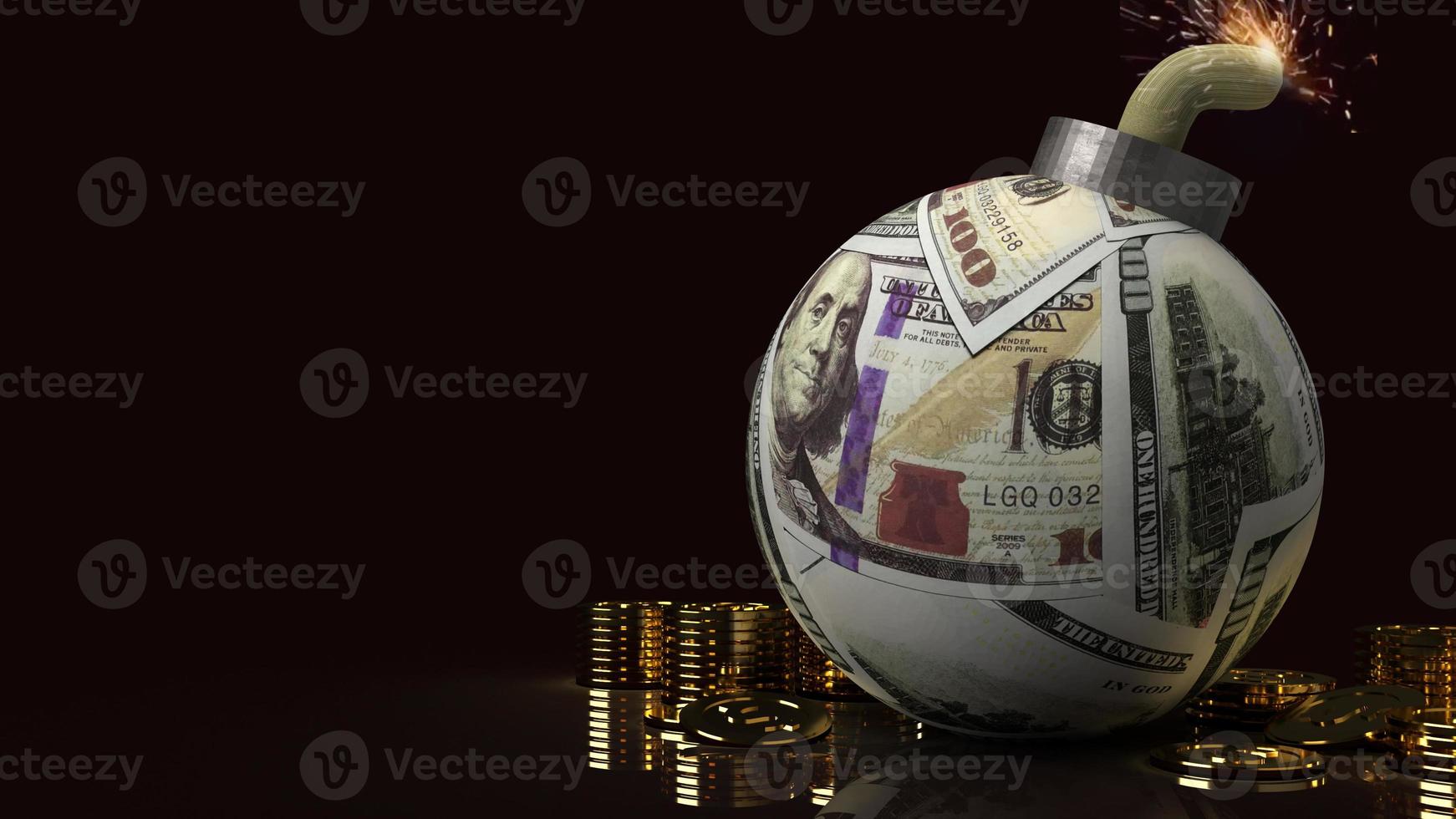 The bomb surface by 100 dollar bank note 3d rendering for business crisis content. photo