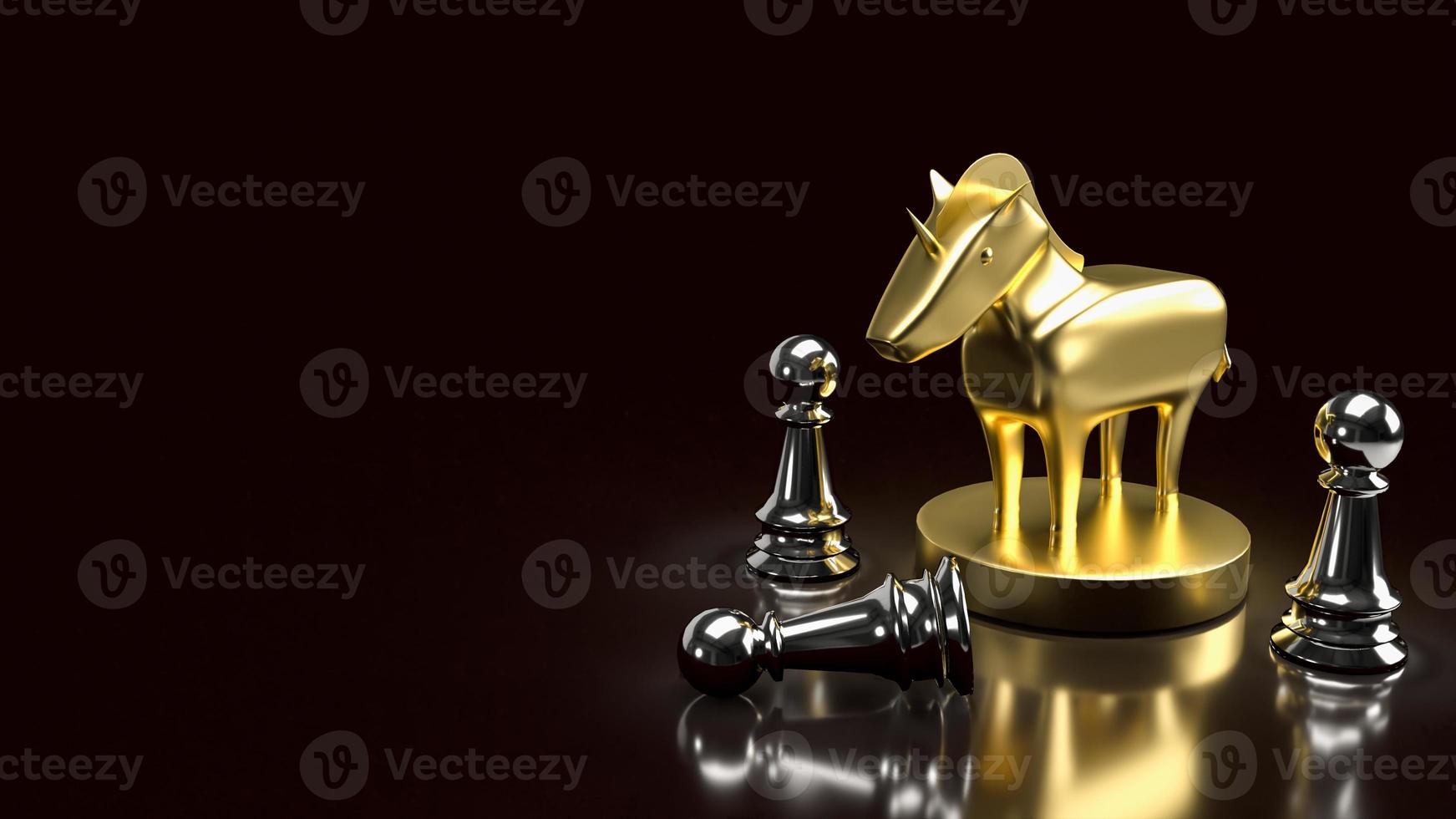 The gold unicorn and chess for start up or business concept 3d rendering photo
