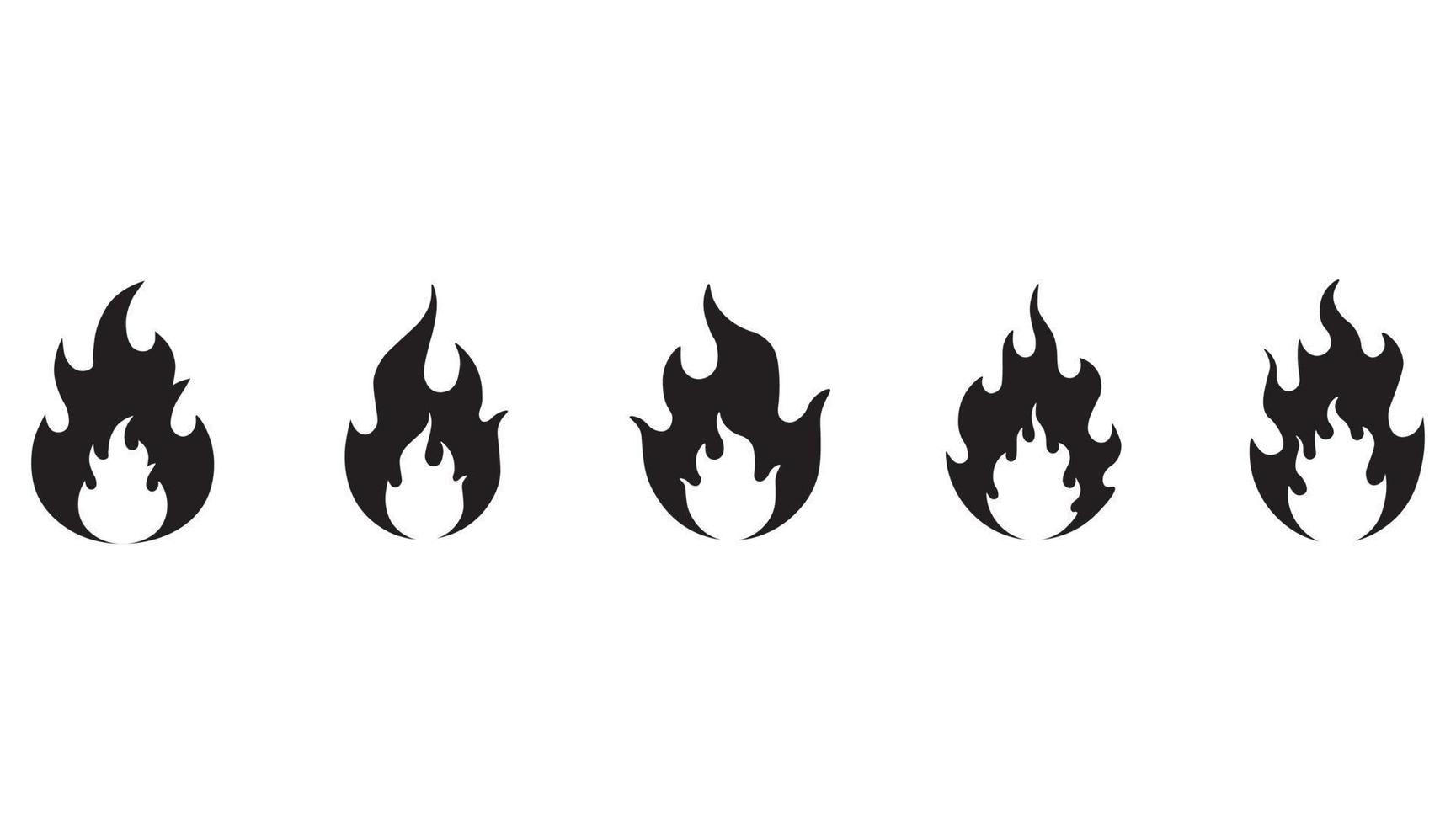 Black fire flames symbol. Set Flat Icons fire isolated on white background. Fire icon set vector. Bundle of set flame icon. vector