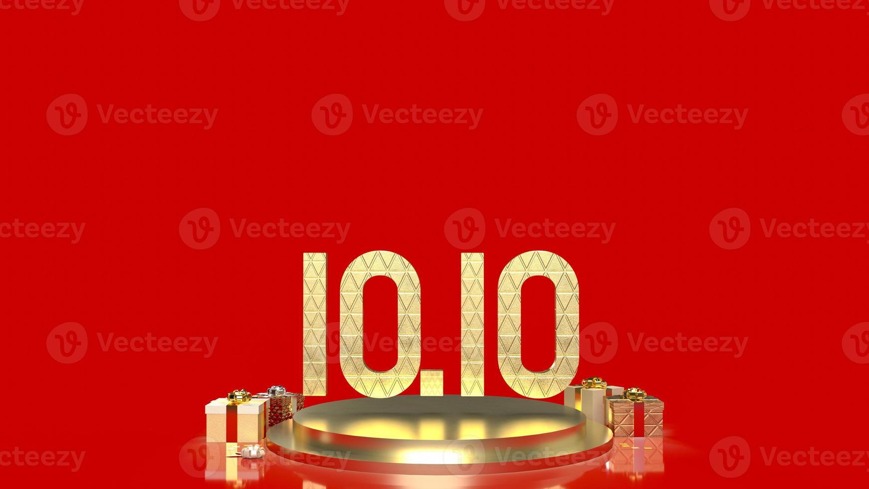 The gold number 10.10 on geometry podium shape for display product and gift box for sale promotion concept 3d rendering photo