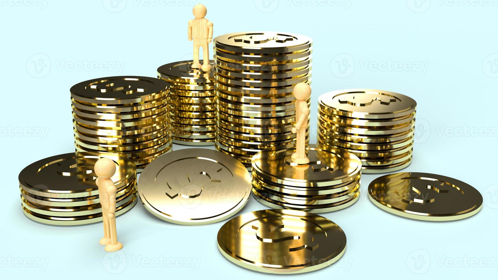 human wood and gold coins 3d rendering for business content. photo