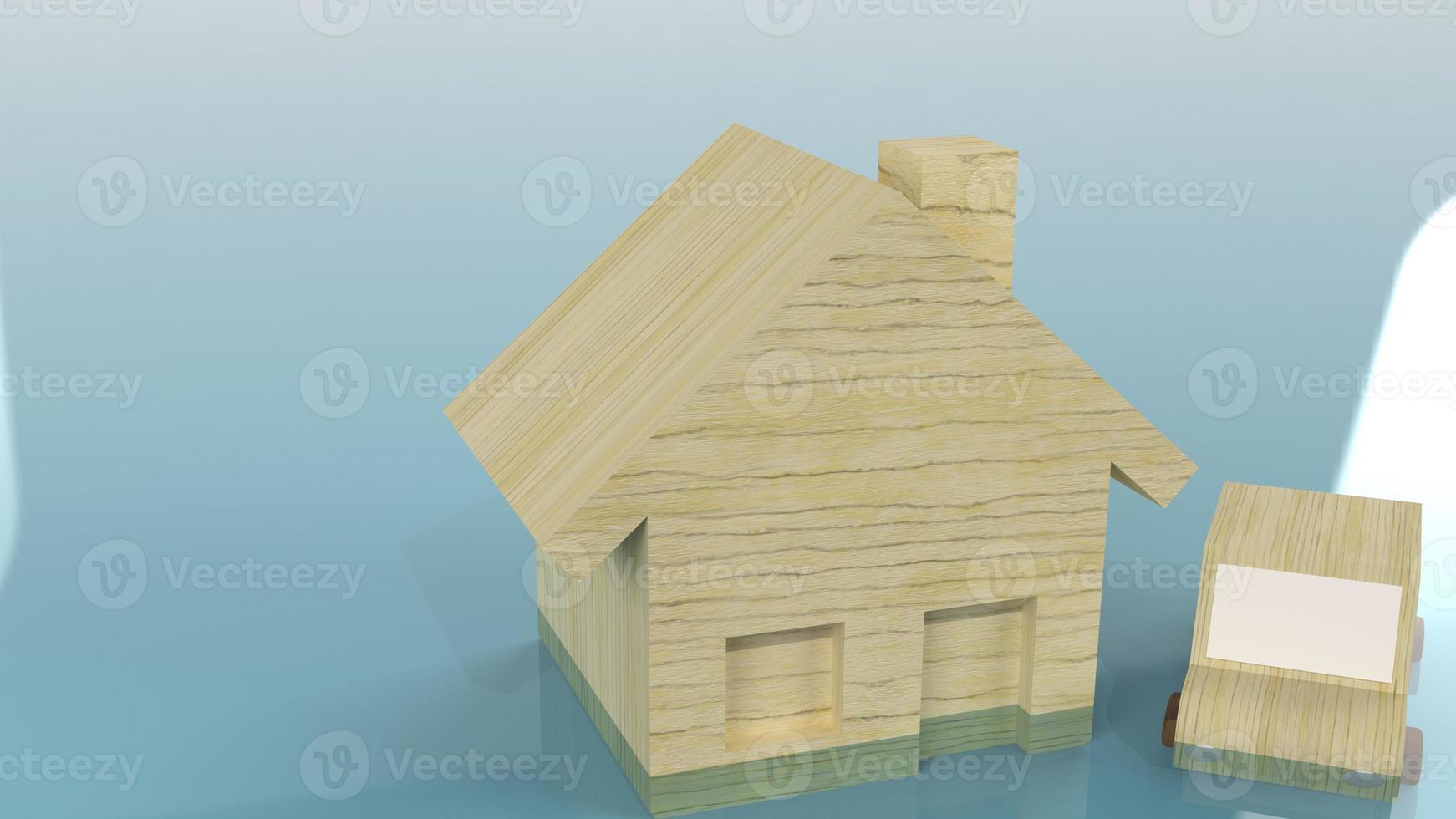 The home and car wood toy in water 3d rendering for flood content. photo