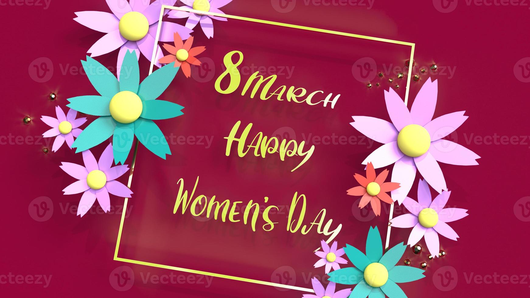 flowers and gold 3d rendering for women day content. photo