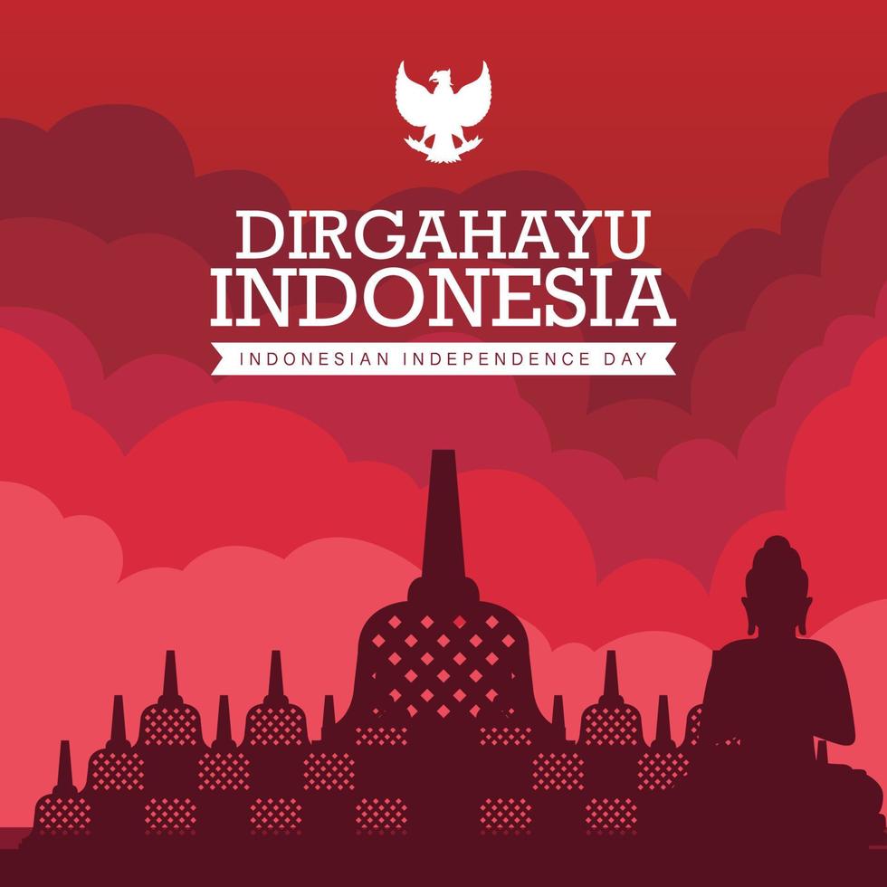 feliz día de la independencia de la ilustración vectorial de indonesia. símbolo de tema rojo y blanco de la bandera del país. apto para banner de plantilla, póster, telón de fondo, fondo. pasos vectoriales 10. vector