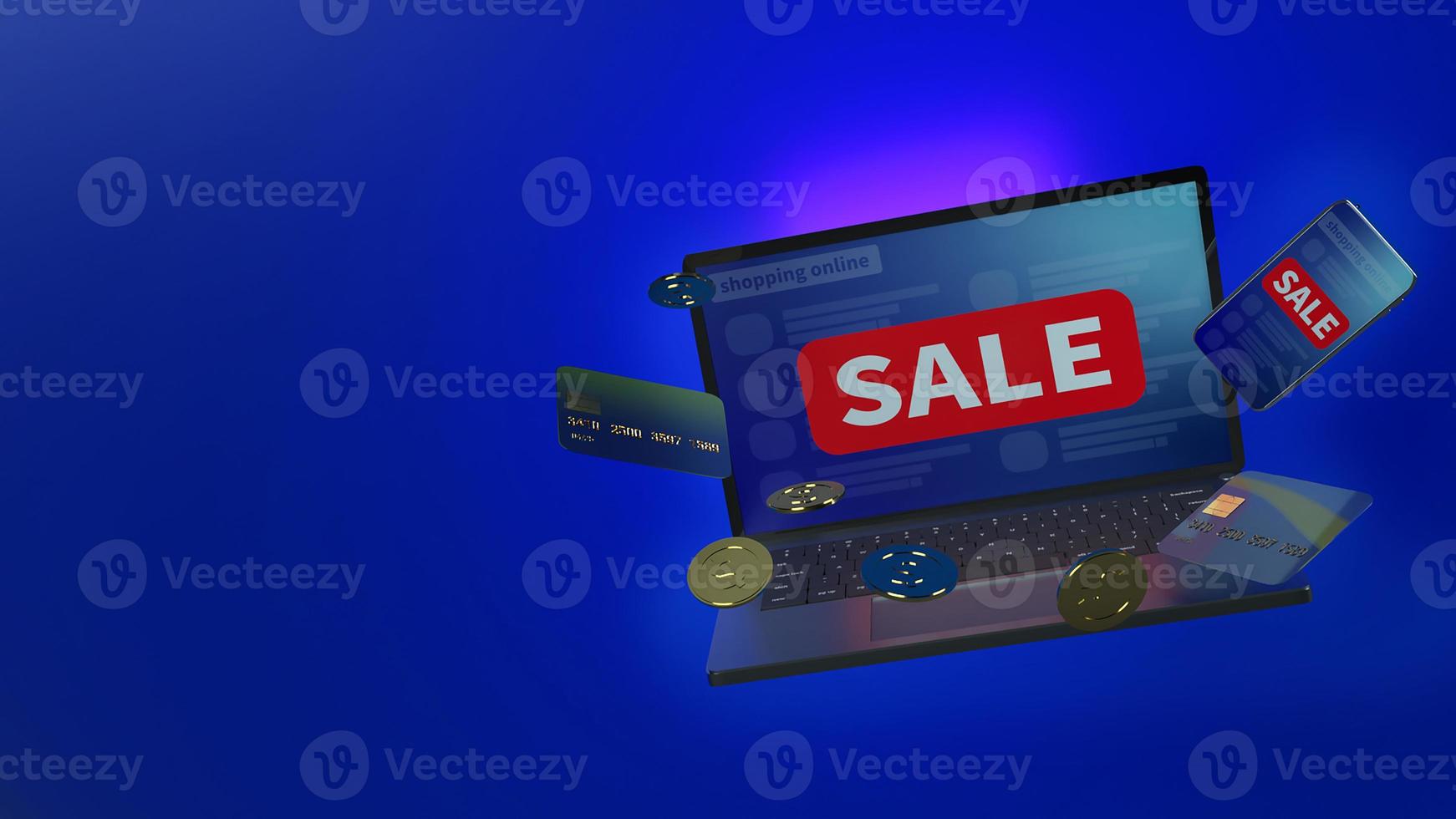 notebook and credit card for shopping online concept 3d rendering photo