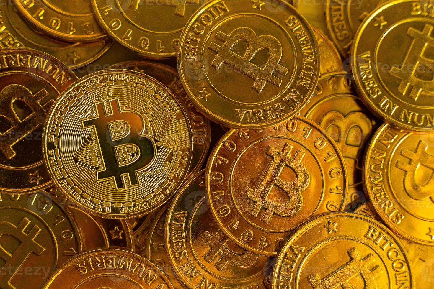 crypto currency concept.Bitcoins ,Gold Coins ,Cryptocurrency with space for your Concept . photo