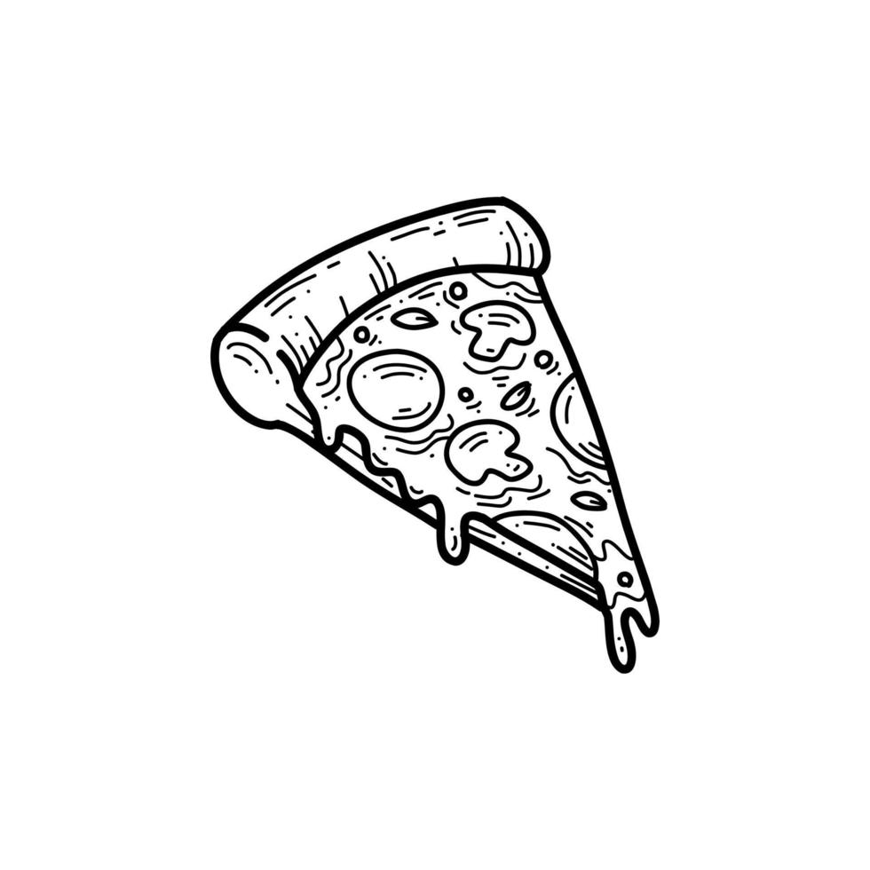 fusión pizza rebanada contorno dibujado a mano doodle ilustración vector