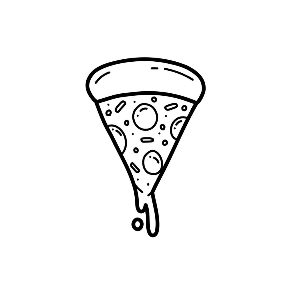 pizza slice with melted cheese outline doodle hand drawn illustration vector