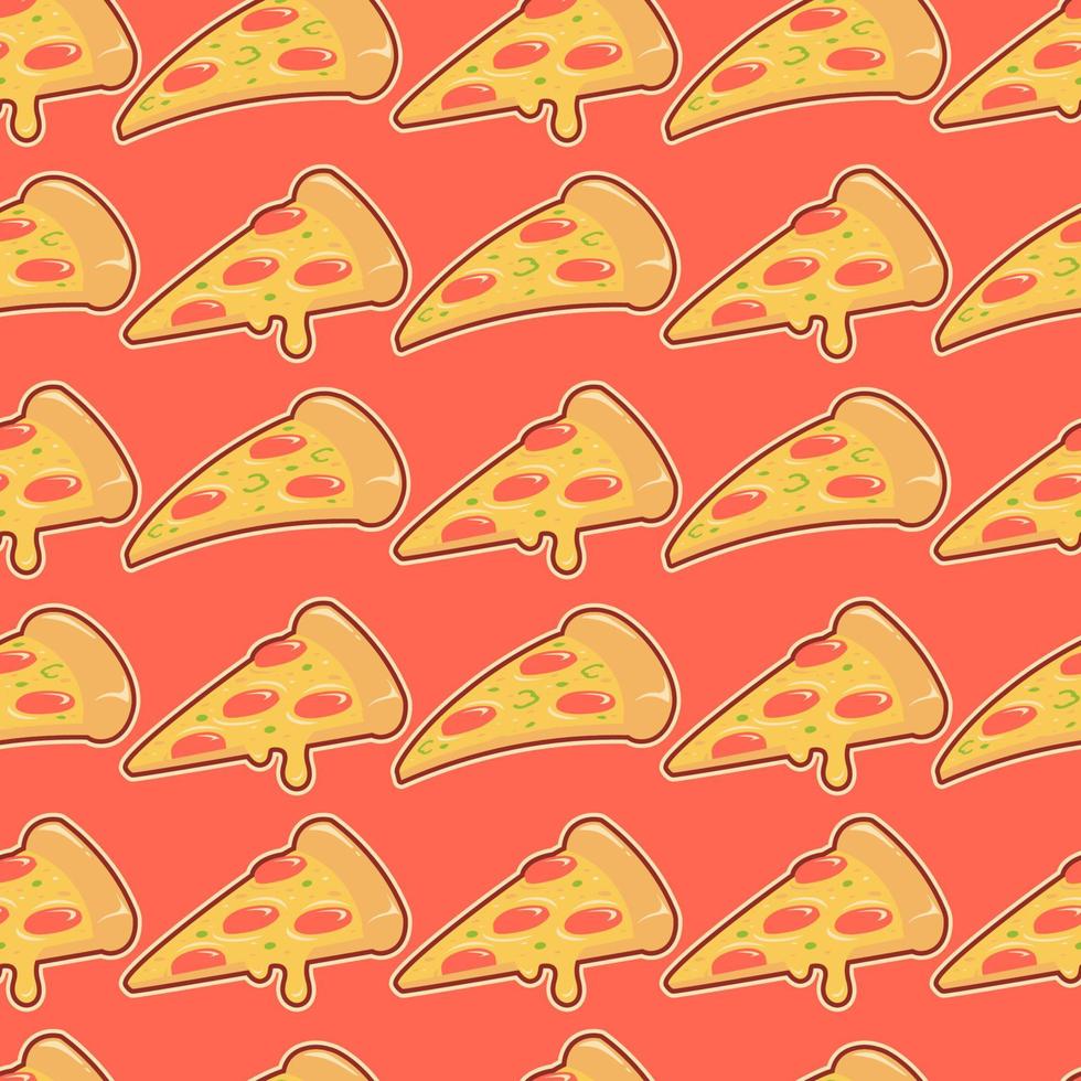 Rebanada de pizza con queso derretido de trama de fondo sin fisuras vector