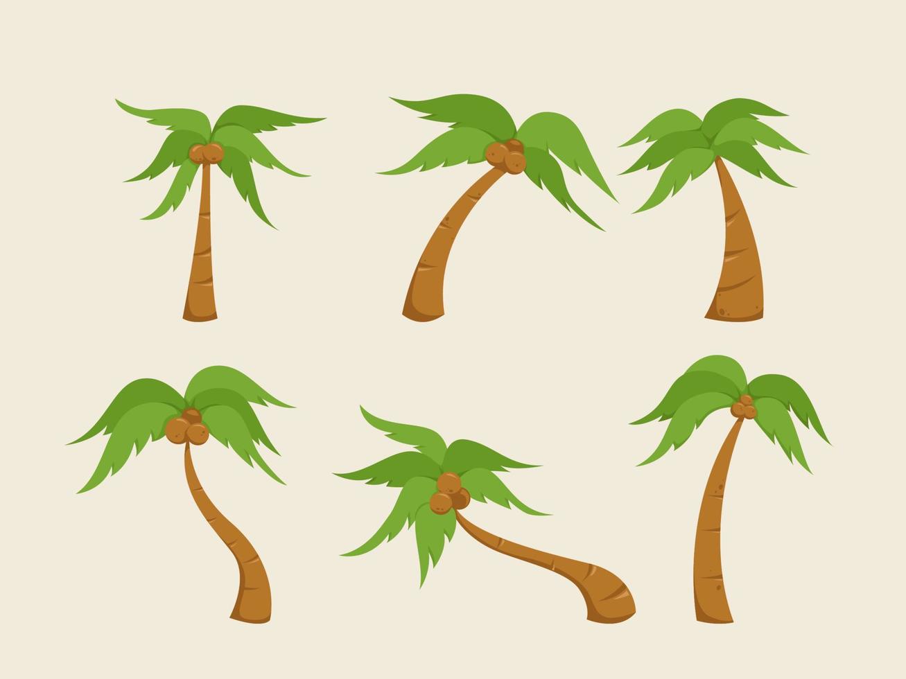 conjunto de colección de ilustración de vector de árbol de palma de coco único