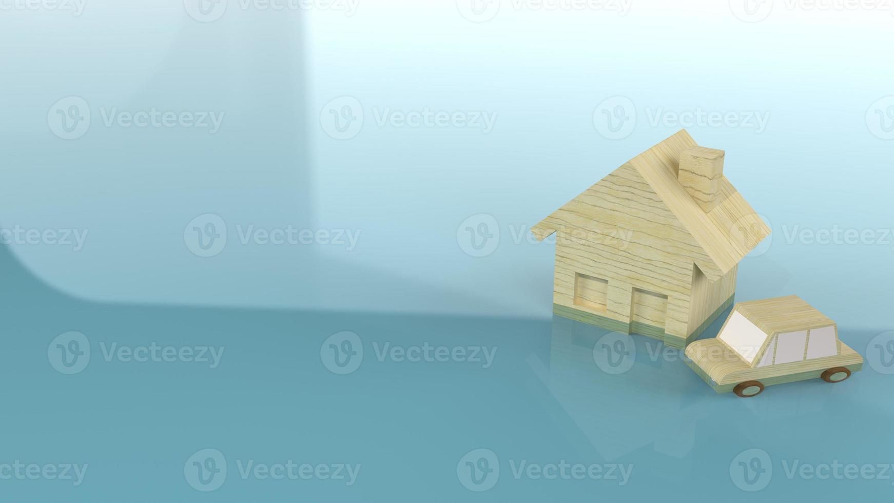 The home and car wood toy in water 3d rendering for flood content. photo