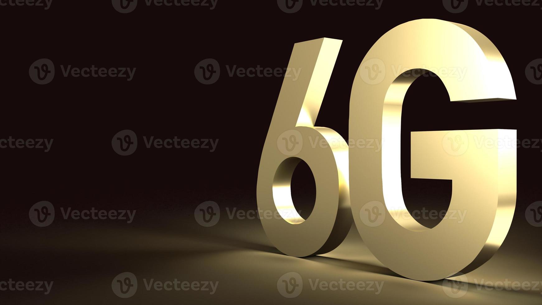 3d rendering 6g text gold surface glow in dark image for mobile technology content. photo
