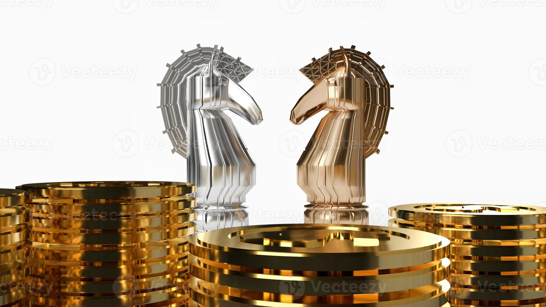 gold  silver  knight chess and coins 3d rendering photo