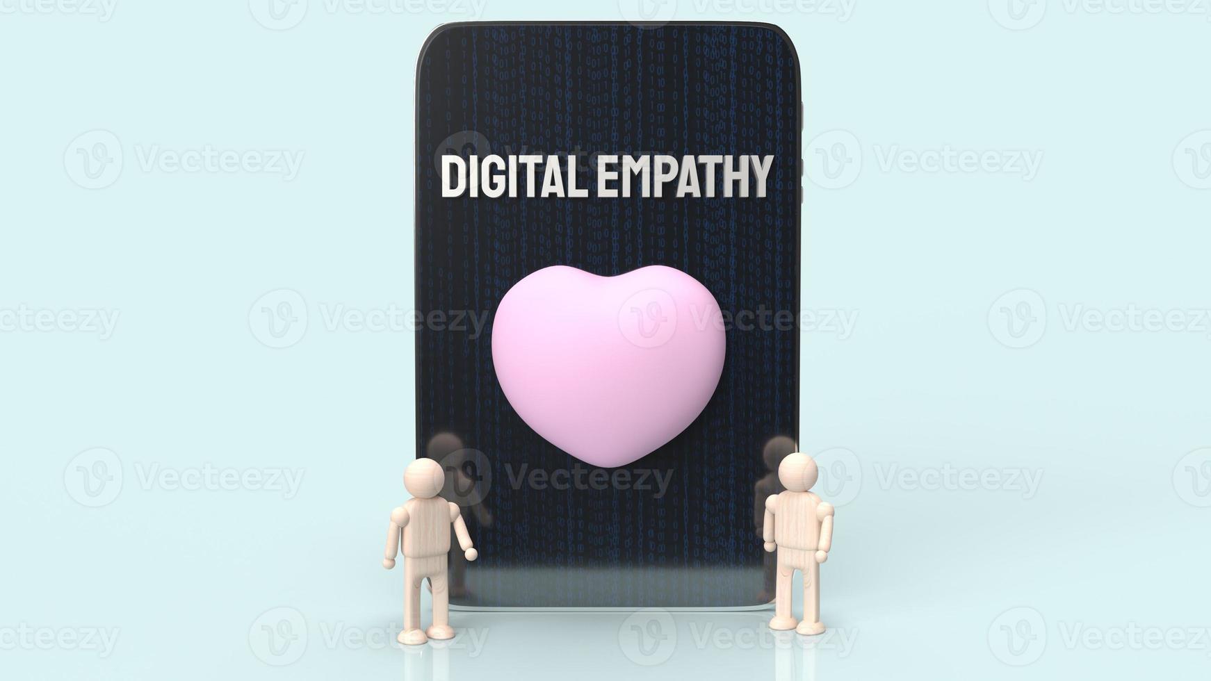 pink hearth  and wood man figure near tablet for Digital empathy content 3d rendering photo