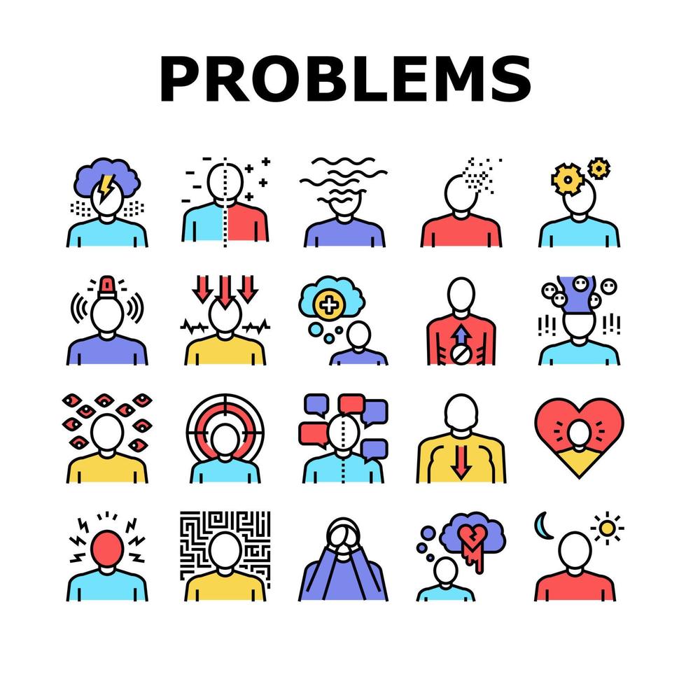 Psychological Problems Collection Icons Set Vector