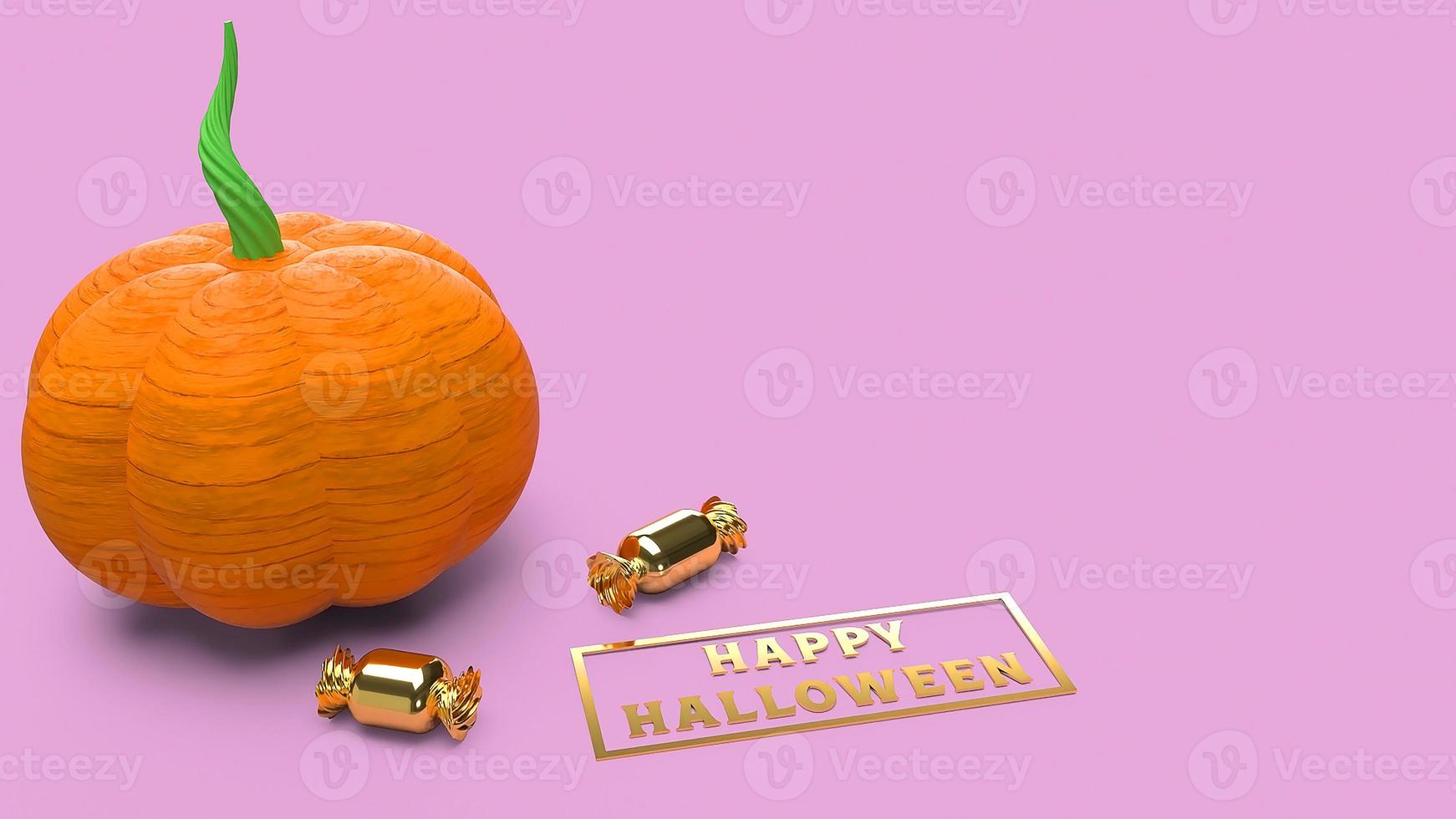 Representación 3d de calabaza de arte pop de dibujos animados sobre fondo rosa para contenido de halloween. foto