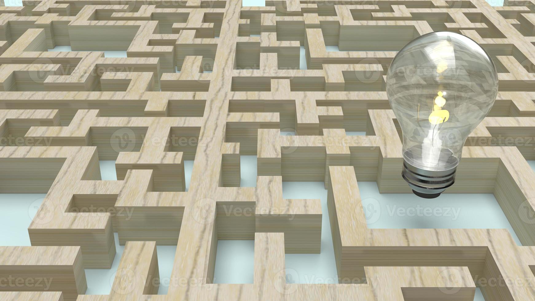 Light bulb in wood maze  for idea content 3d rendering. photo