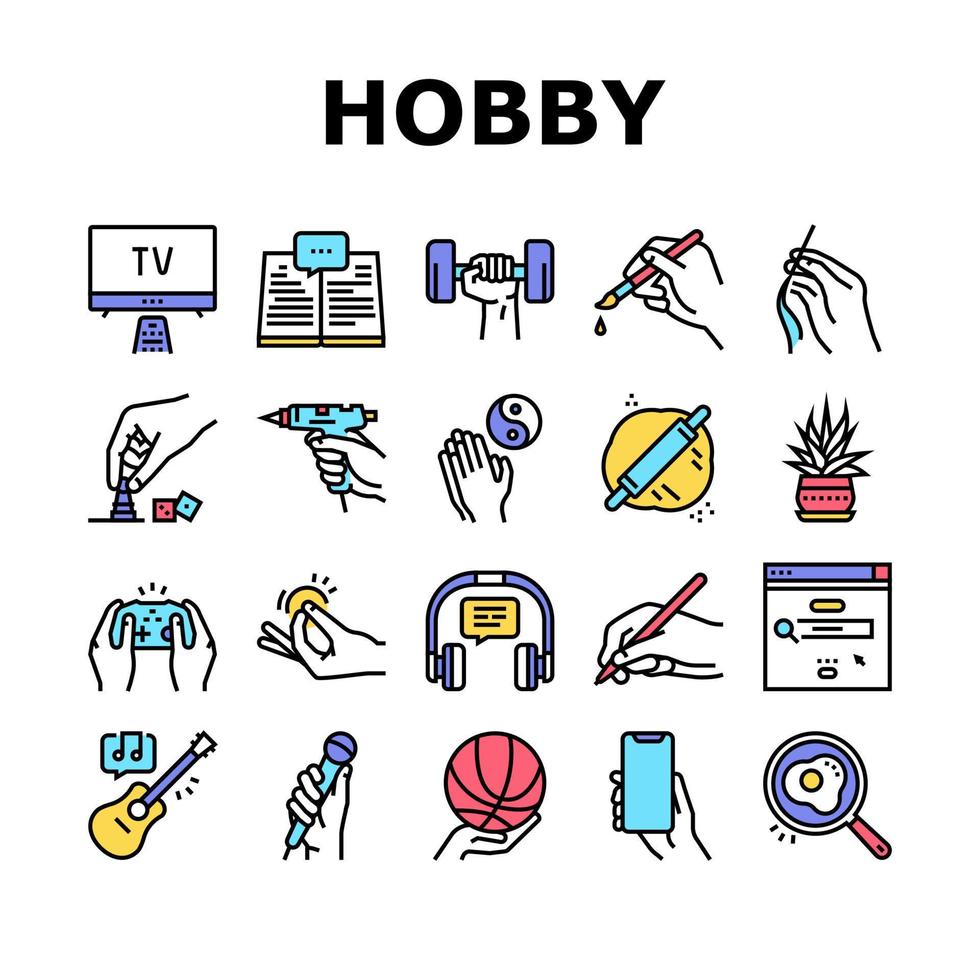Hobby Leisure Time Collection Icons Set Vector