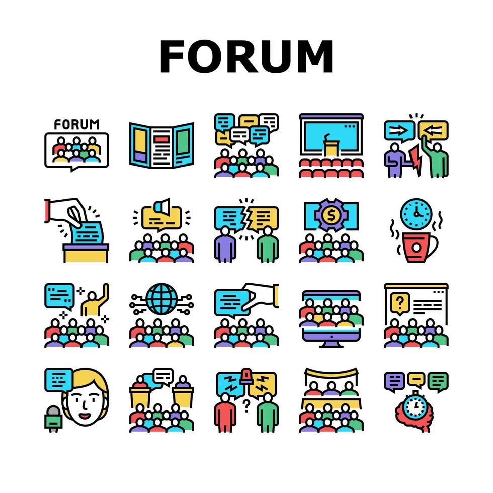 Forum People Meeting Collection Icons Set Vector